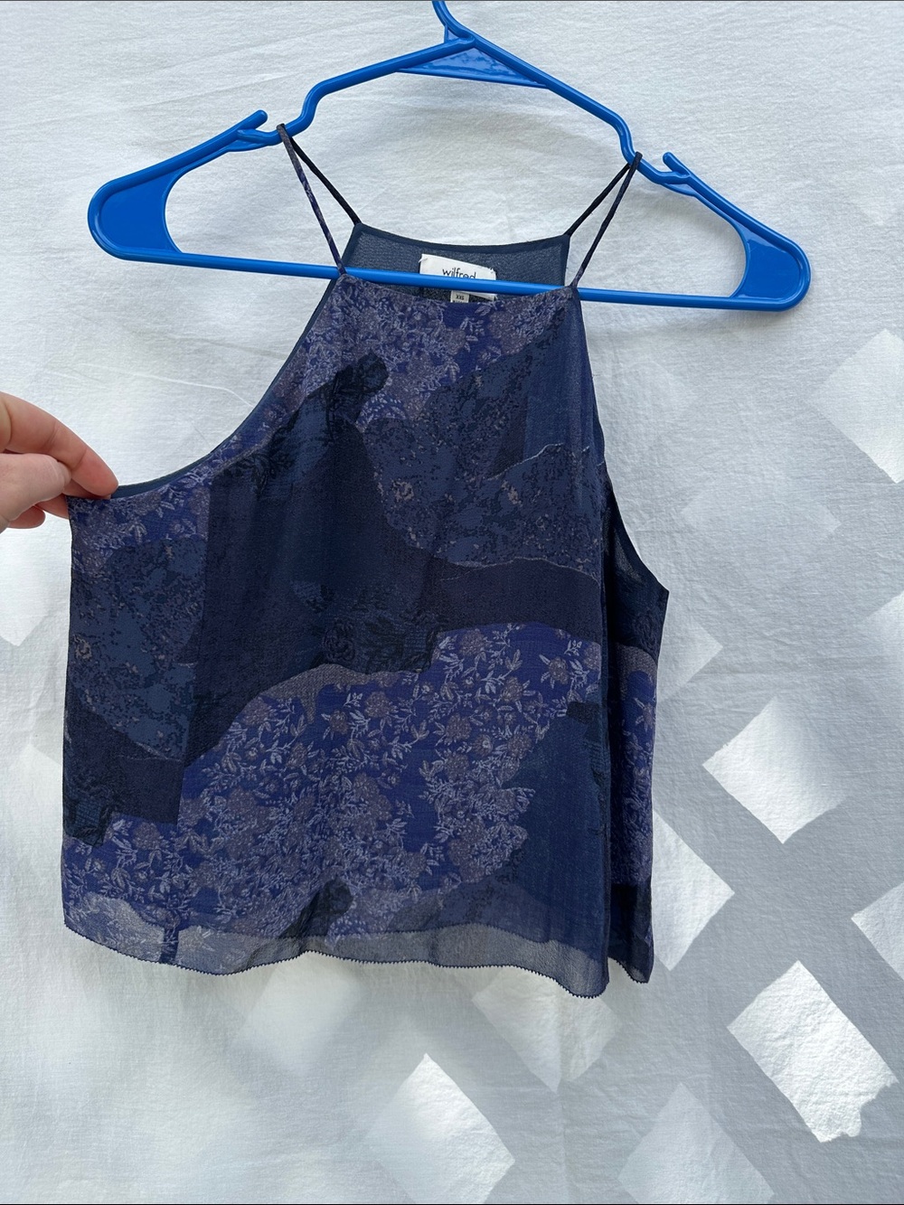 Wilfred Silk Navy Floral Sheer Halter Cami crop top